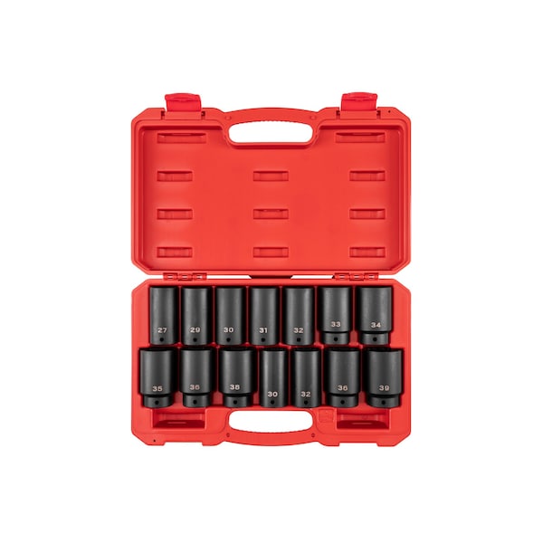 1/2 Inch Drive Deep 6-Point and 12-Point Axle Nut Impact Socket Set with Case, 14-Piece (27-39 mm)
